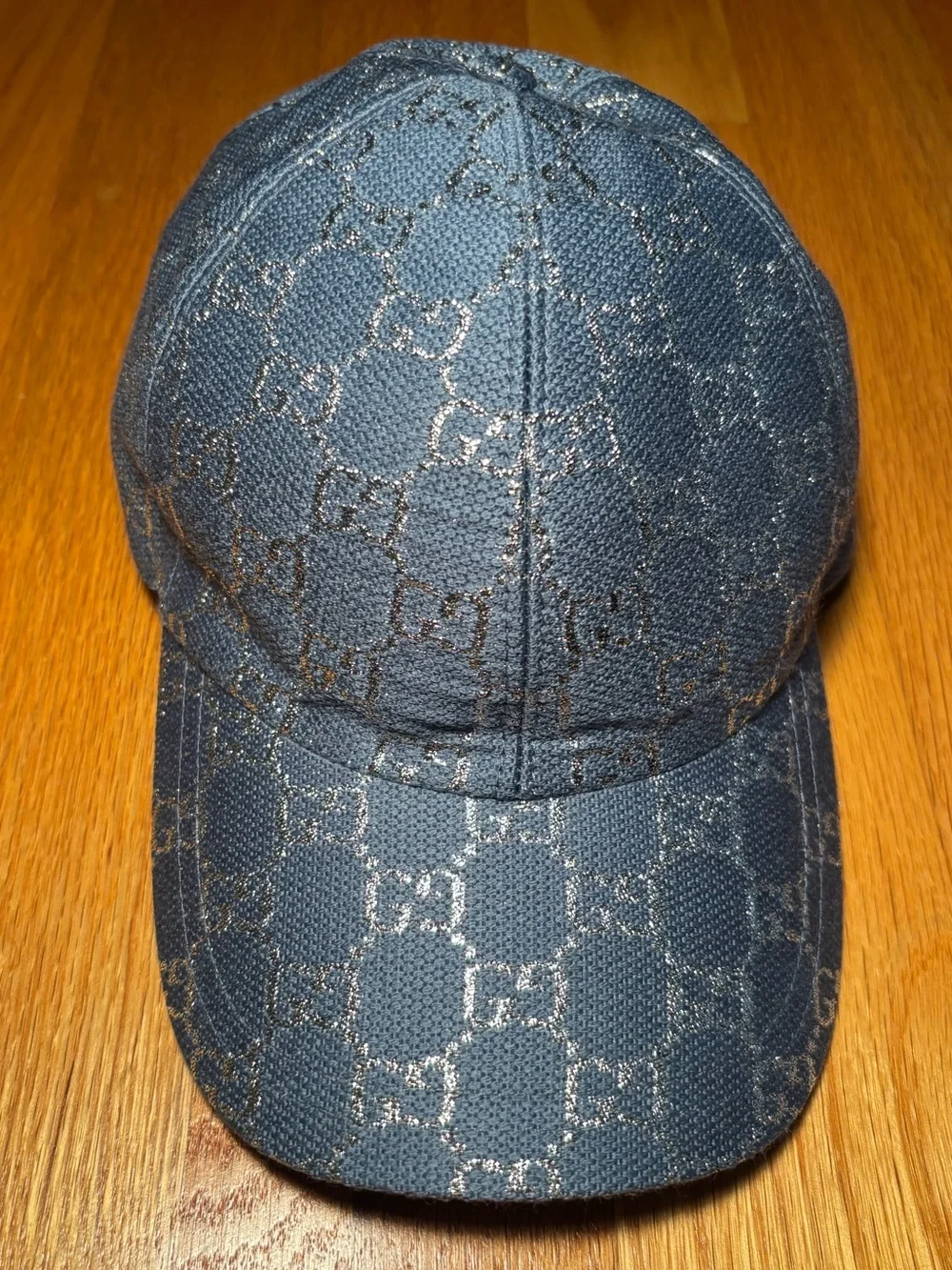 Gucci Blue Silver Metallic GG Canvas Baseball Hat, Like New 🔥